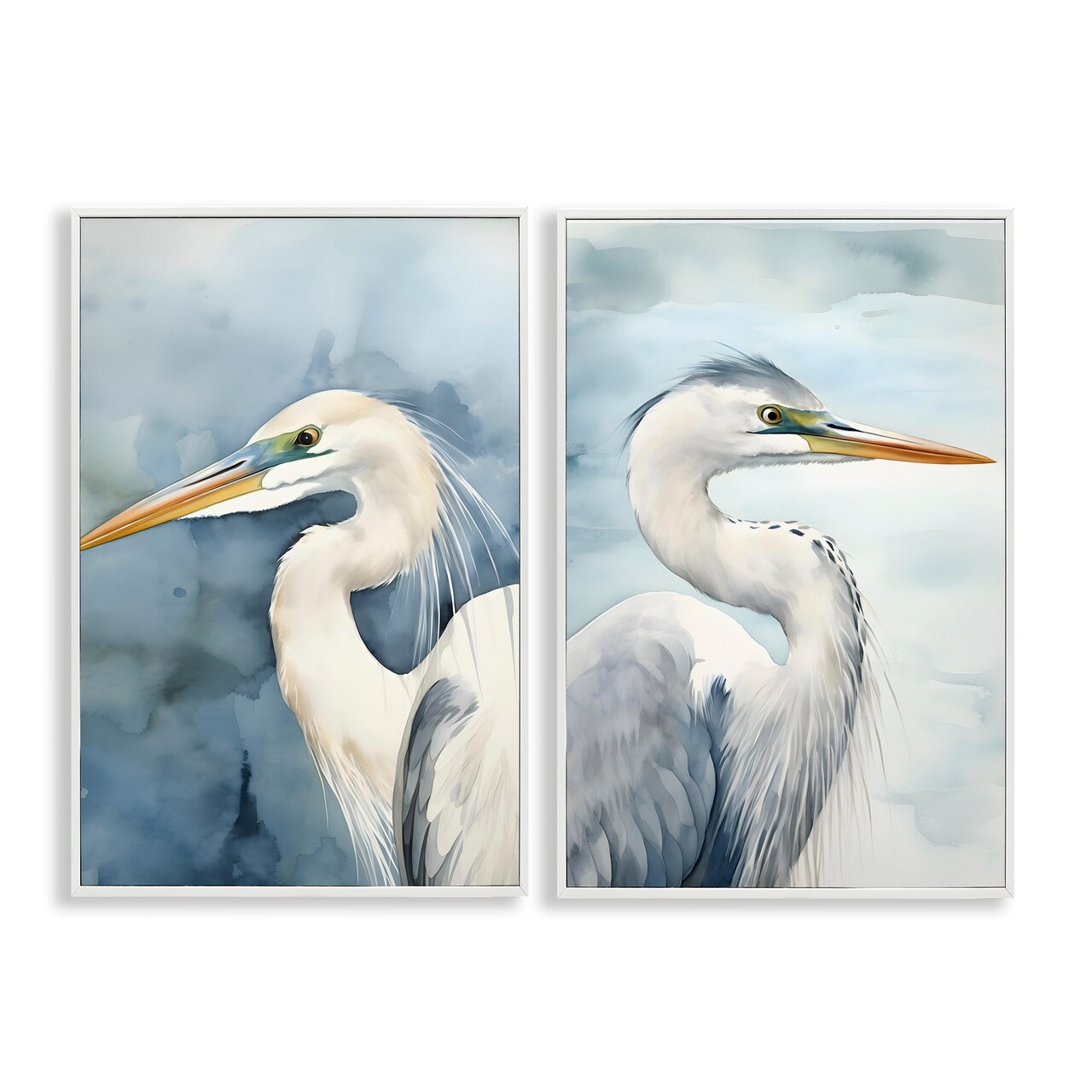 Stupell Industries Watercolor Detailed Beach Birds 2 pc Framed Giclee Wall Art Set Design by Petal Prints Design
